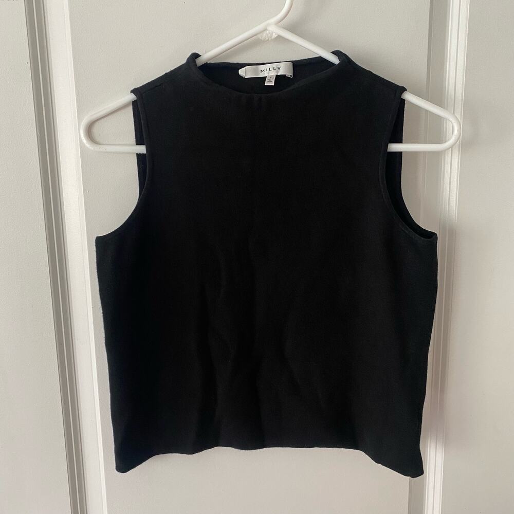 Milly Women's Tank Top S Black Viscose & Polyester Round Neck Sleeveless Knit